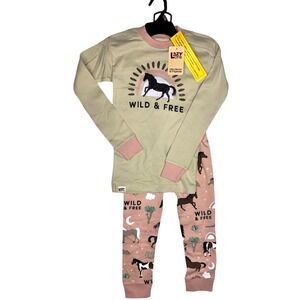 Lazy One Wild & Free Horses Girls Sz 10 Long Sleeve Pajama Set 2pc Cotton NWT